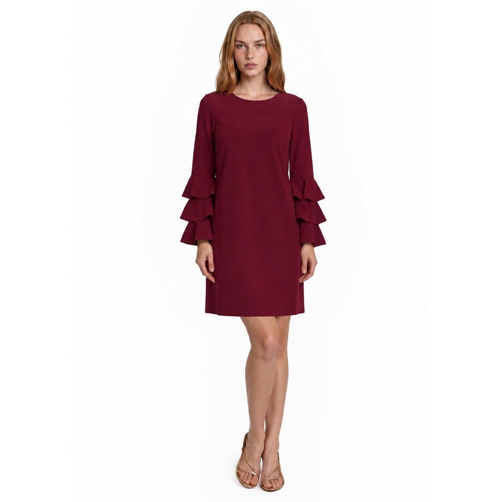 NWT CeCe Shift Dress Women's Size Medium Red Tiered Ruffle Sleeve Knee Length